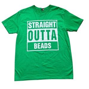 NWOT Men's L Mardi Gras Straight Outta Beads Green White Short Sleeve Tee Shirt